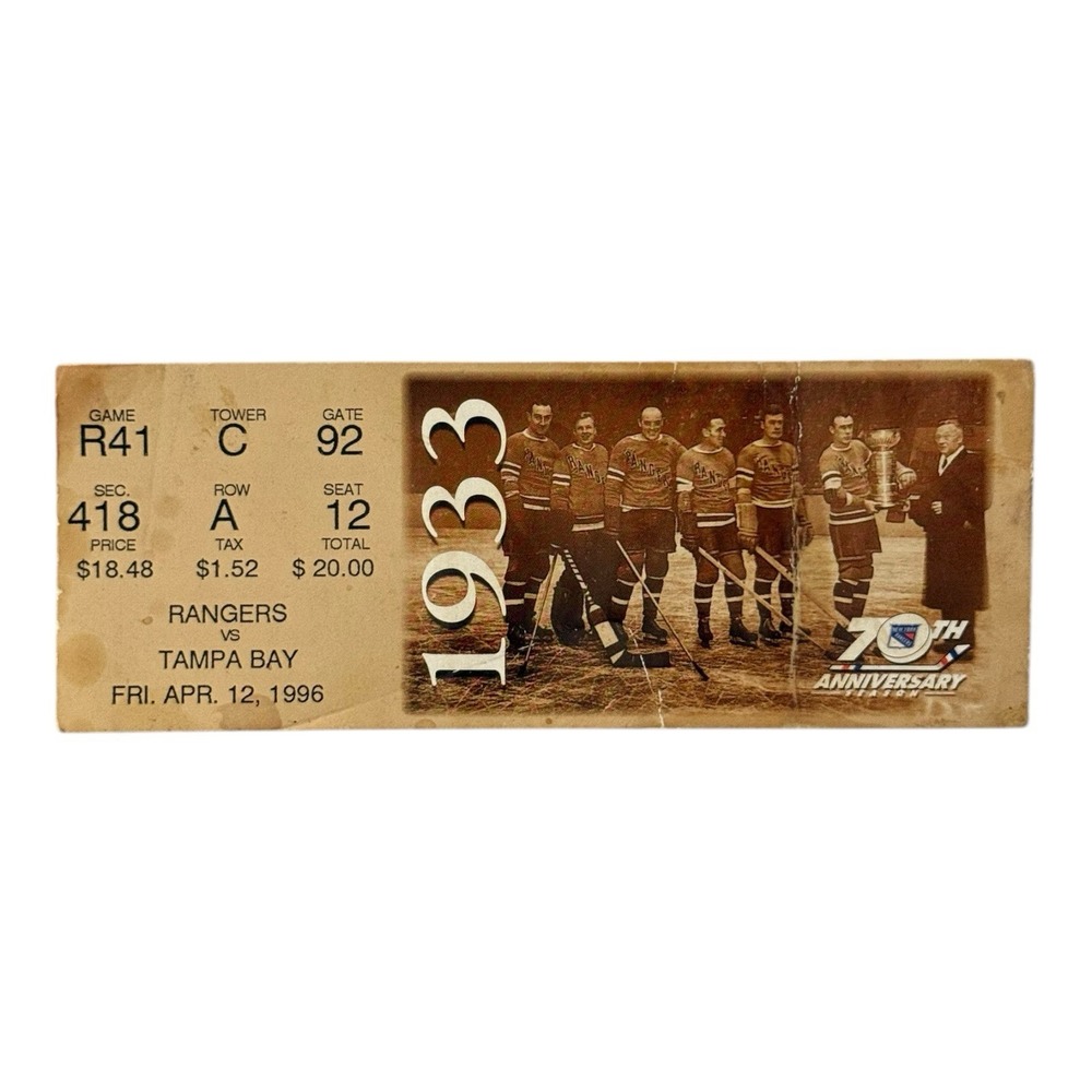 NHL New York Rangers vs Tampa Bay Lightning 1996 Ticket Stub MSG Vintage Vintage